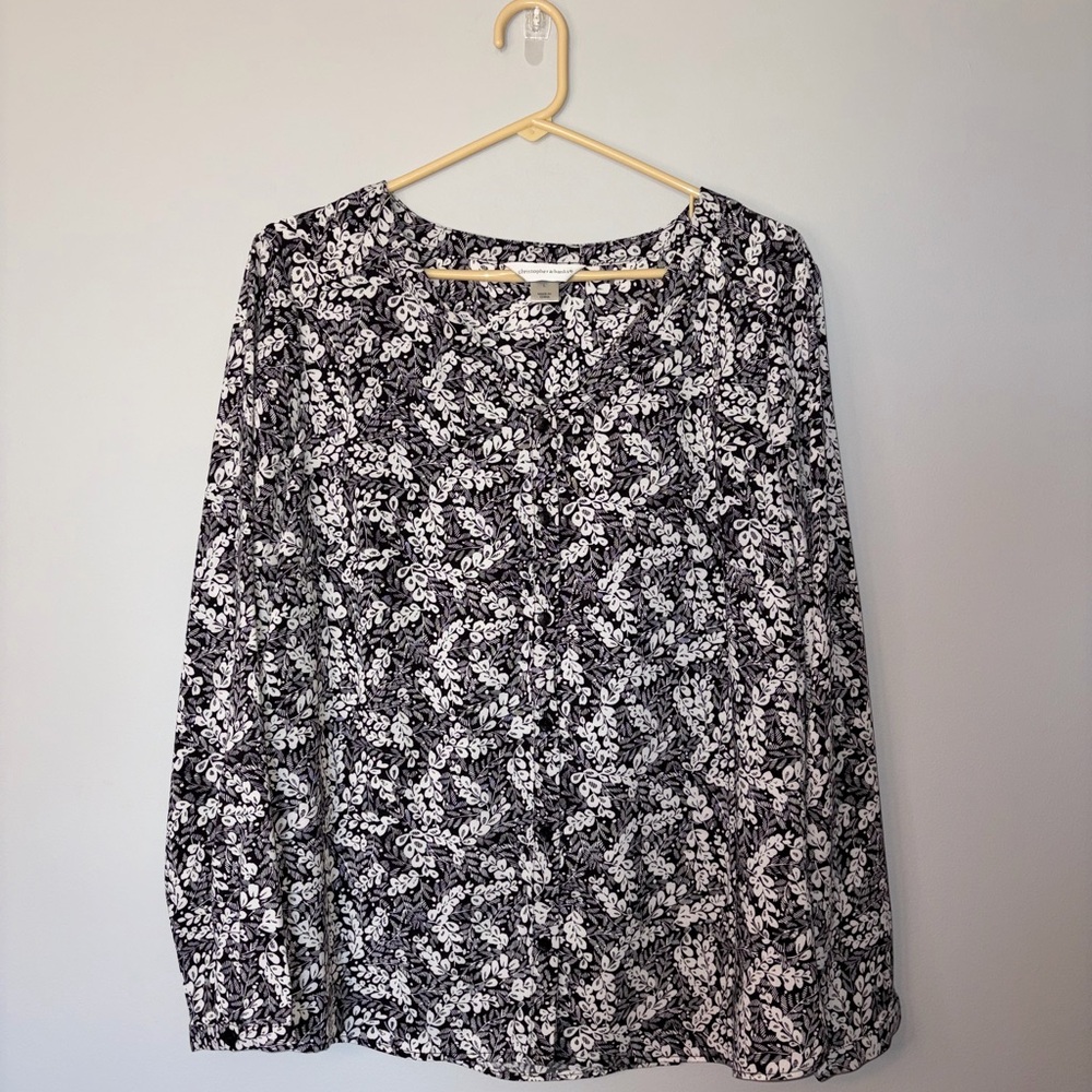 Christopher & Banks Black and White Floral Blouse